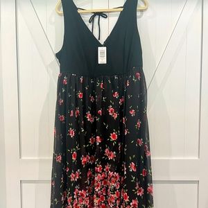 Summer, long black and floral, V-neck and V-back dress